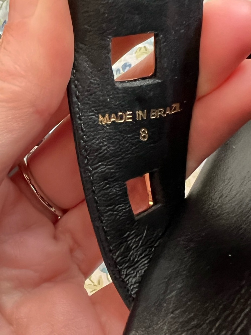 Larroude Milan Black Leather Double-Strap Slide Sandals with Gold Accents - Picture 11 of 12